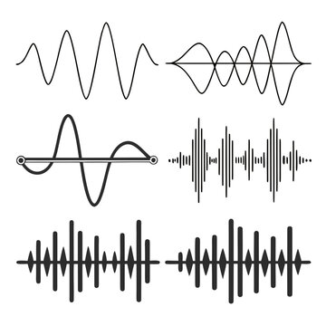 A visual representation of various sound wave patterns and their transformations Vector