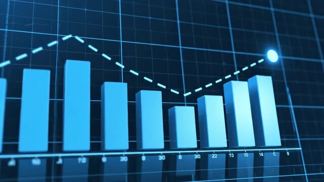 Rising bar graph with a dynamic line representing growth and financial data
