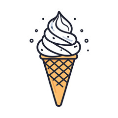 A cartoon illustration of a swirly ice cream cone with decorative dots around it