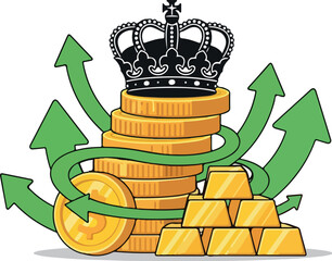 Royal Crown Coin Success Illustration isolated on transparent background