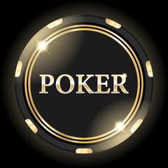 Elegant Black and Gold Poker Chip with Shiny Accents, Perfect for Casino and Game Night Themes