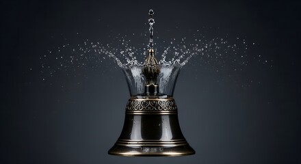 Silver Bell with Water Splashing Out Against Dark Background, Luxury, Elegance, and Serenity