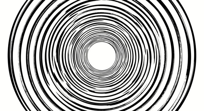 Abstract black and white optical illusion with concentric circles creating a hypnotic tunnel effect.