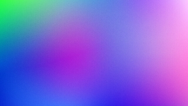 Abstract colorful gradient vector background with noisy grainy texture overlay. Soft blurred holographic pastel colors blending from green to pink for trendy poster or social media design.