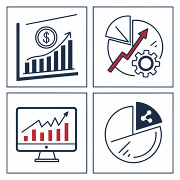 Four icons representing different aspects of business and finance analytics Vector