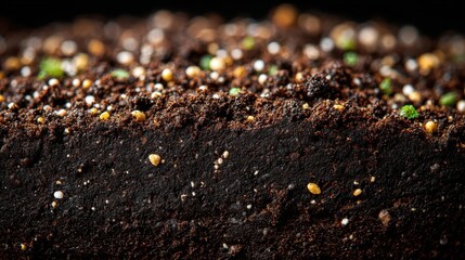 Close-Up Texture of Dark Soil with Vibrant Organic Material