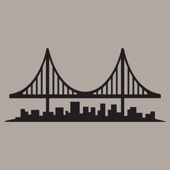 Fototapeta premium Iconic suspension bridge spanning a city skyline with modern buildings