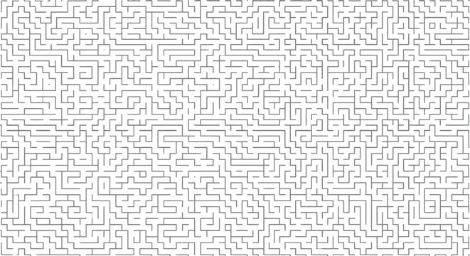 Intricate black and white maze pattern design representing complex challenges confusion and problem solving pathways across a seamless background texture