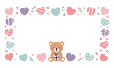 Teddy bear with hearts frame