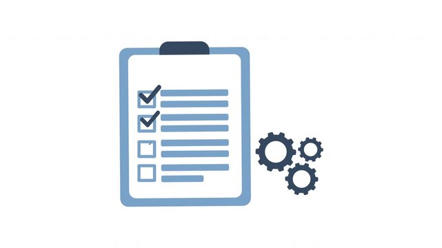 Checklist icon with gears on a white background clipboard cogwheels