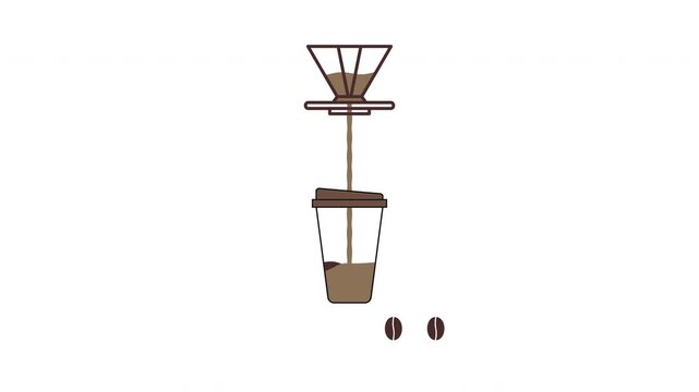 4K V60 coffee loading animation with alpha channel. Pour over drip into cup, coffee bean&ndash;shaped loading indicator, minimal flat UI style, smooth loop