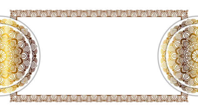 Indian flower mandala art with luxury golden circle frame transparent vintage gold circular pattern