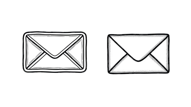 Set of two hand-drawn envelope icons, featuring a standard and a bolder outlined version, ideal for mail, message, or communication-themed designs.