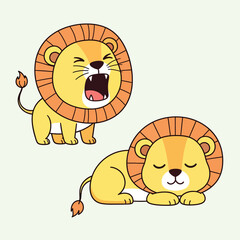 Obraz premium Cartoon Lions Sleeping and Roaring
