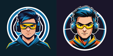 Modern Style Sporty Gamer Avatar with Headset and Goggles Mascot Logo
