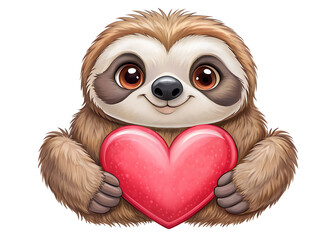 Fototapeta premium Cartoon sloth holding pink heart brown