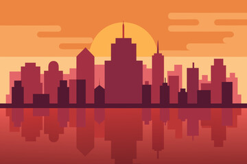 Han River Sunset Skyline Vector Illustration
