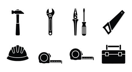 Fototapeta premium A collection of black silhouette icons representing common hand tools
