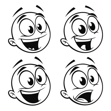 Four expressive cartoon faces showcasing a range of emotions and reactions Vector