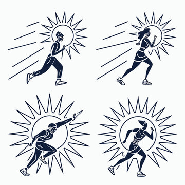 Four ancient warriors with shields and spears in a defensive formation. Vector