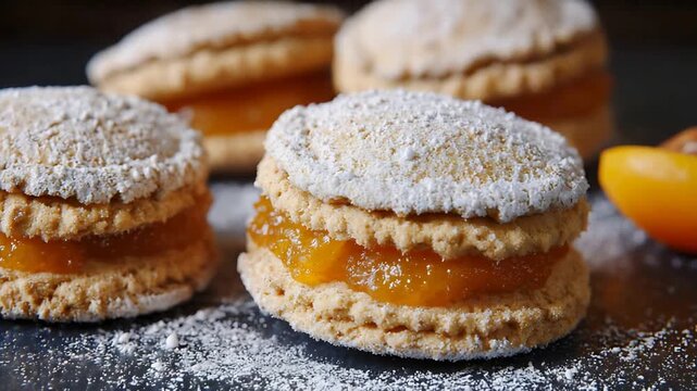 Delicious Shortbread Cookies Filled with Sweet Orange Jam Dusted with Powdered Sugar.