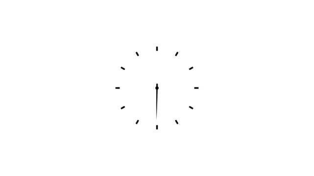 Minimalist wall clock design featuring black stencil-style numbers 12, 3, 6, and 9 with a single hand pointing to twelve o'clock on a textured off-white background.