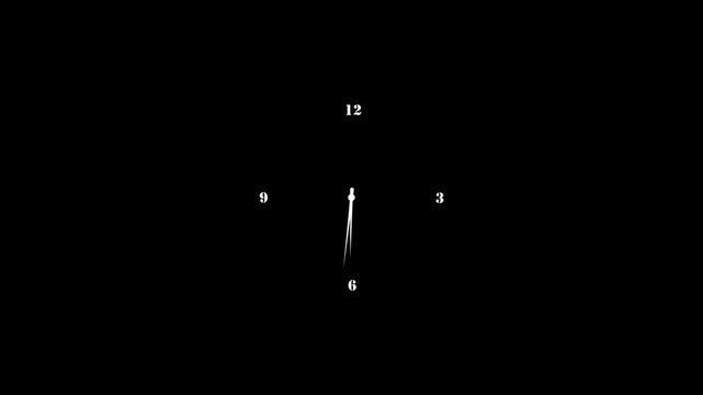 Minimalist wall clock design featuring black stencil-style numbers 12, 3, 6, and 9 with a single hand pointing to twelve o'clock on a textured off-white background.