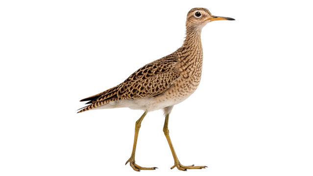 Bartramia longicauda (Upland Sandpiper) Bird walking on its long legs  isolated on transparent background cut out