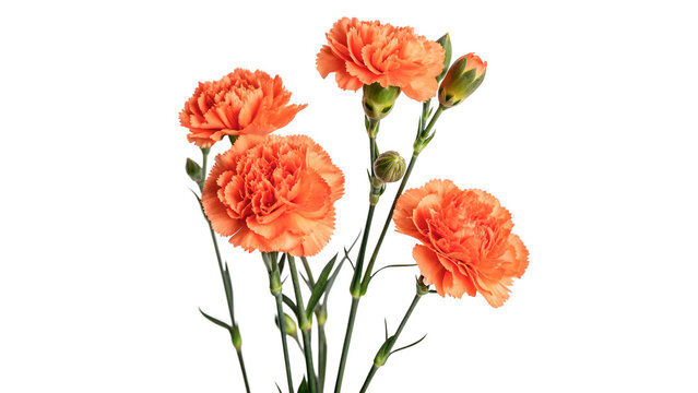 Carnations in orange color isolated on transparent background cut out