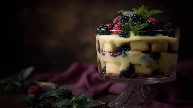 Delicious Layered Berry Trifle Dessert with Creamy Custard and Sponge Cake for Celebrations.