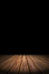Wooden floor on black background with empty space for product display or promotional design