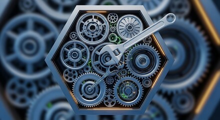 Intricate Gears and Wrench - A Mechanical Engineering Concept.