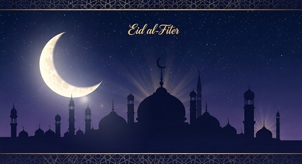 Moonlit silhouette of an ancient islamic cityscape under a starry night sky