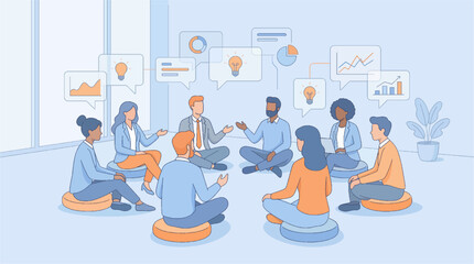 Business Team Meeting in Modern Office Vector Illustration