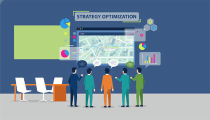 Business Team Meeting in Modern Office Vector Illustration