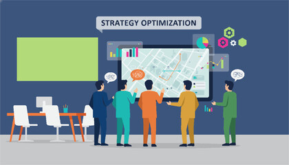 Business Team Meeting in Modern Office Vector Illustration