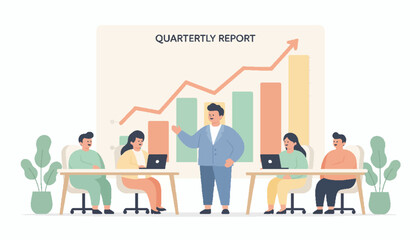 Business Team Meeting in Modern Office Vector Illustration