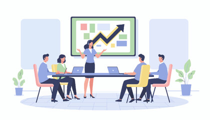 Business Team Meeting in Modern Office Vector Illustration
