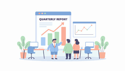 Business Team Meeting in Modern Office Vector Illustration