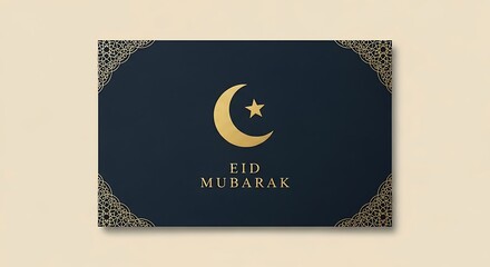 Eid mubarak greeting card with crescent moon and ornate design