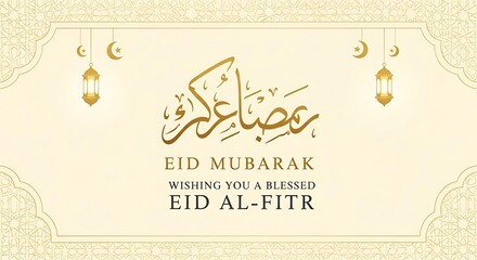 Celebratory islamic greeting card for eid al-fitr with arabic calligraphy