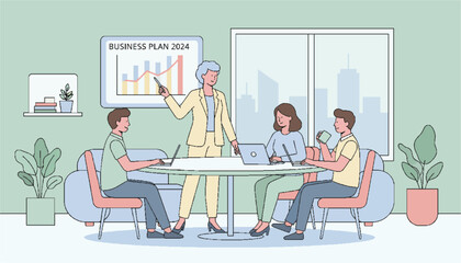 Business Team Meeting in Modern Office Vector Illustration