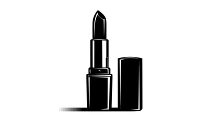 Obraz premium A black lipstick with its cap resting beside it on a white background.
