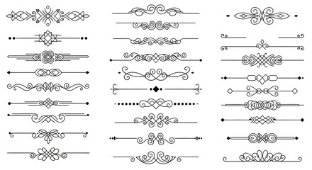 A collection of decorative ornamental dividers and borders in a black and white line art style.