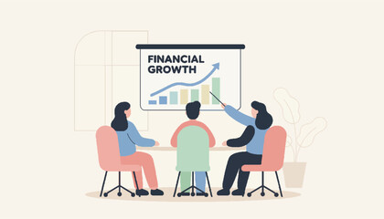 Business Team Meeting in Modern Office Vector Illustration