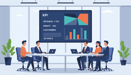 Business Team Meeting in Modern Office Vector Illustration