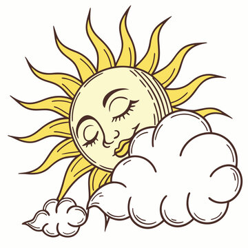 A peaceful baby sun character sleeping with a contented smile on its face Vector