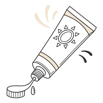 A tube of sunscreen with a snowflake design on it, tipping over and spilling out. Vector