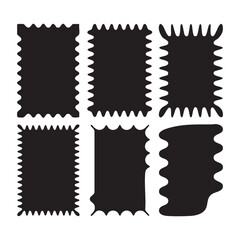 Six black jagged edge rectangles with varying wavy borders