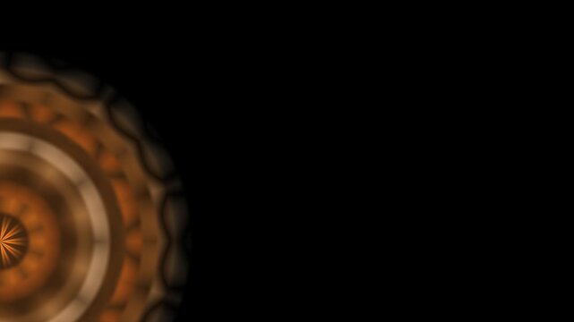 A radial, blurred, orange-brown concentric circles pattern on black, some with scallops